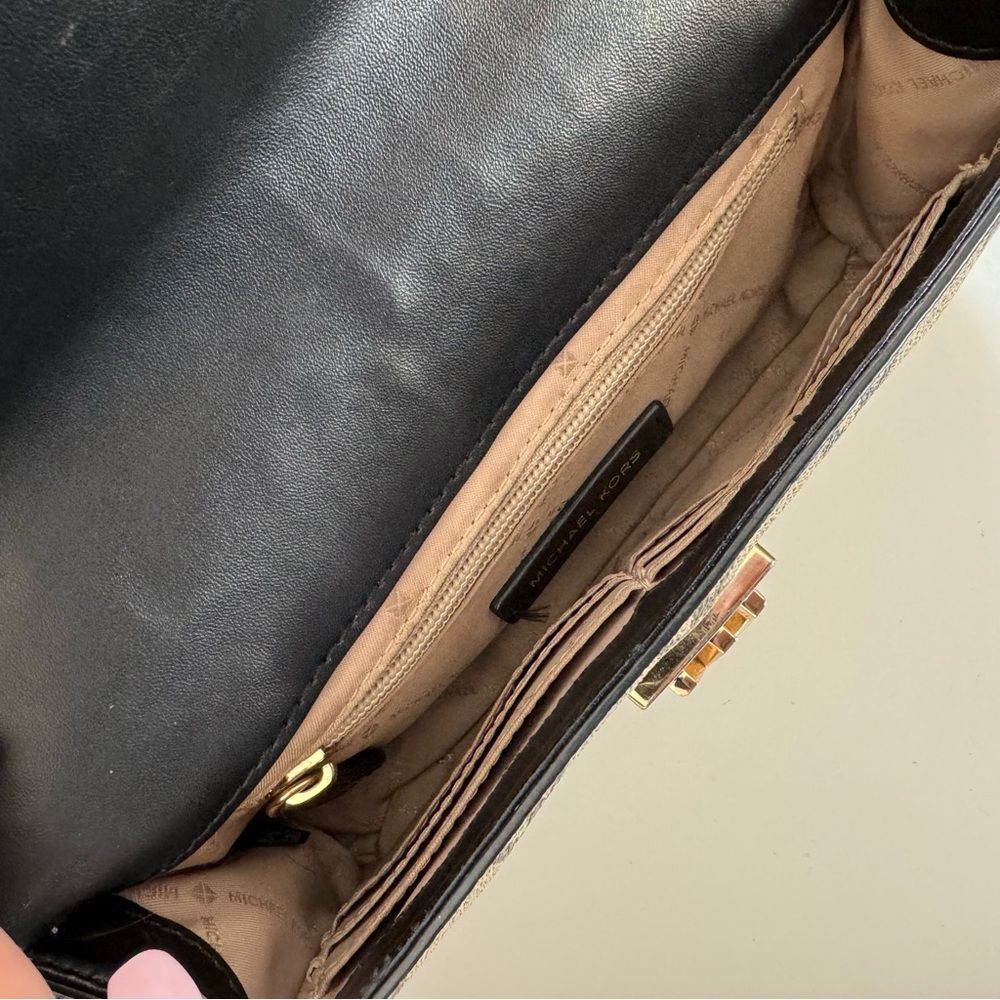 Michael Kors Crossbody Bag Black Brown MK Logo Leather Gold Chain Shoulder Bag - Picture 11 of 11
